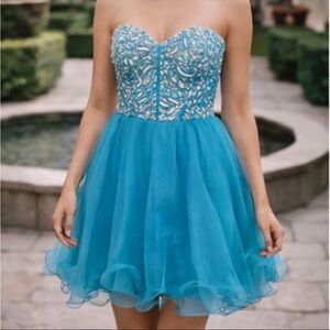 NWT Narianna Corset Back Strapless Blue Tulle Babydoll Dress M